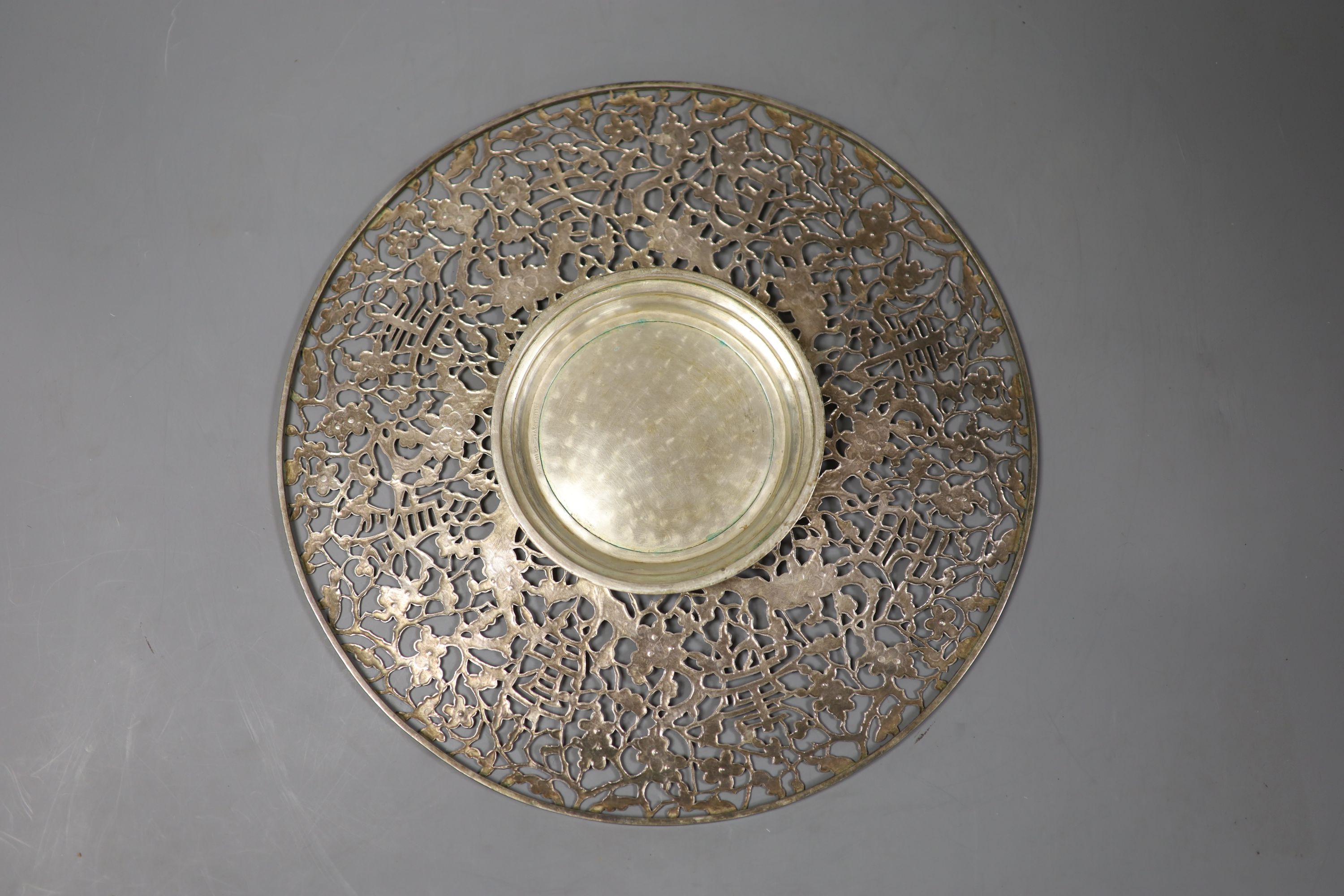 A Chinese Tiensin Yeching pierced sterling shallow platter